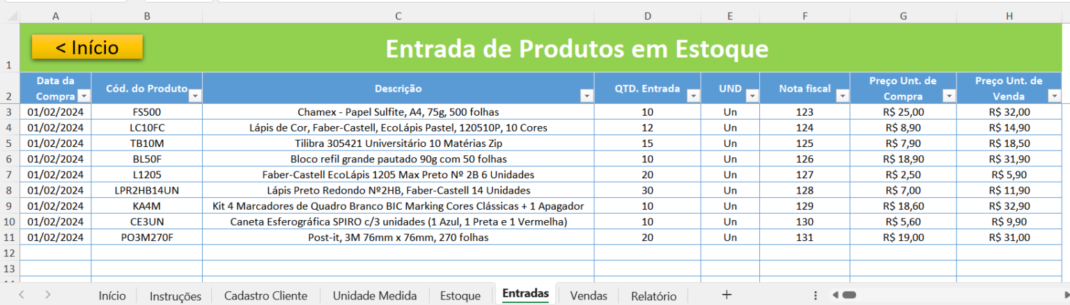 Planilha de Controle de Estoque Entrada e Saída - Baixe Grátis