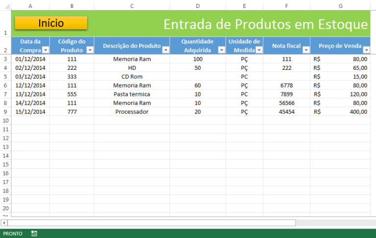Planilha De Controle De Estoque Entrada E Saída Baixe Grátis 5538