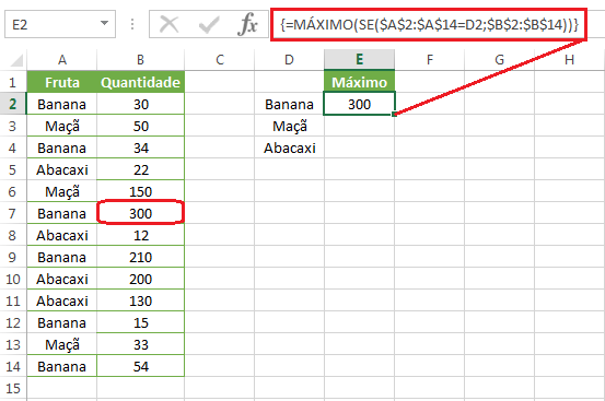 Função MÁXIMO aninhada com SE no Excel