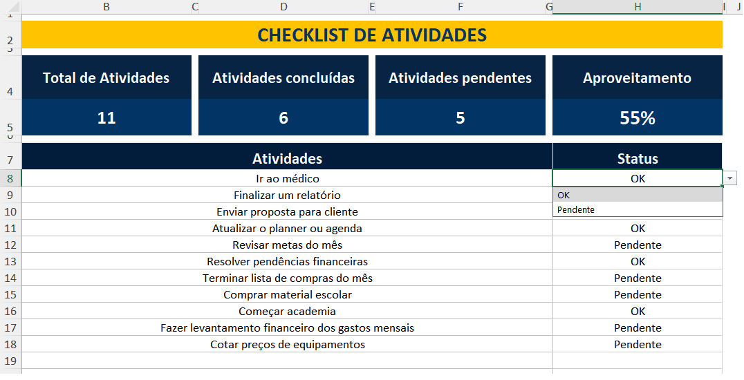 planilha de check list