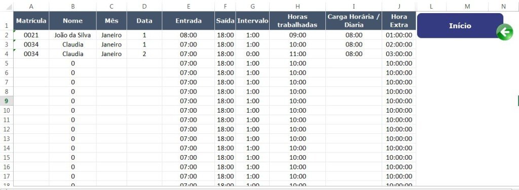 Planilha Controle De Horas E Folha De Ponto Excel Easy