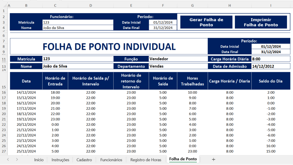 Planilha Controle de Horas e Folha de Ponto - Excel Easy
