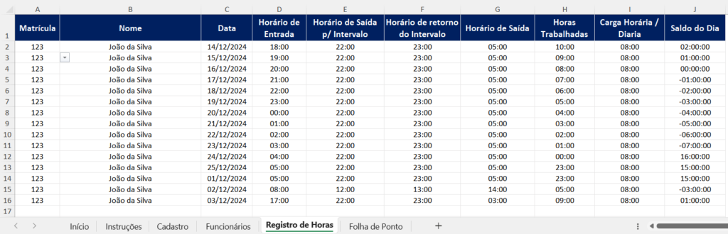 Planilha Controle de Horas e Folha de Ponto - Excel Easy