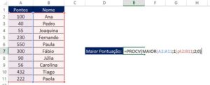 Funções Aninhadas PROCV com MAIOR no Excel
