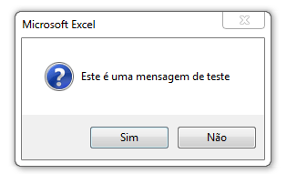 Caixa de mensagem no Excel com ícone vbQuestion