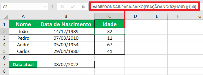Como calcular a idade no Excel