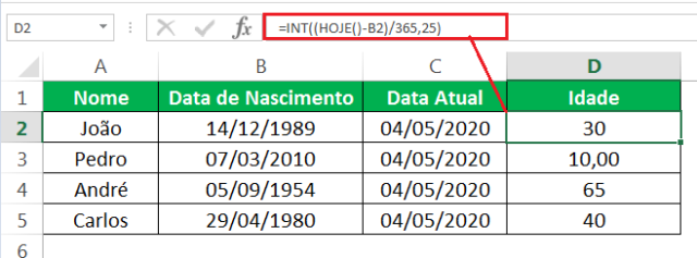 Formula Para Calcular Idade No Excel Excel Easy