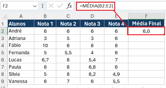 Calcular a média no Excel