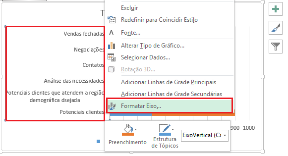 Gráfico funil no Excel, como formatar