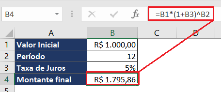 Juros simples e compostos no Excel