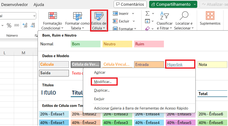 Como alterar a aparência de um hiperlink no Excel