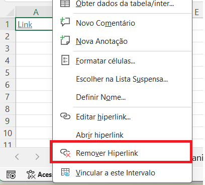 Como excluir hiperlink no Excel