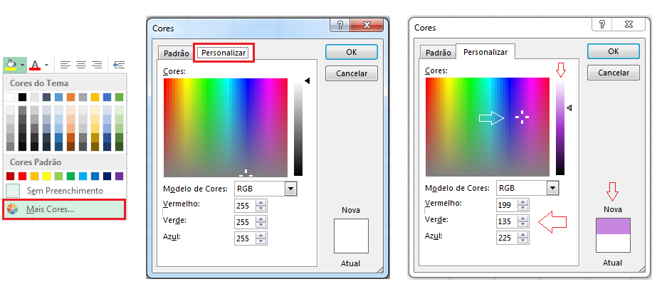 cores personalizadas Excel