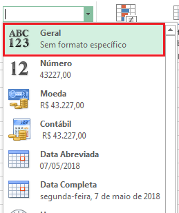 formato geral no Excel