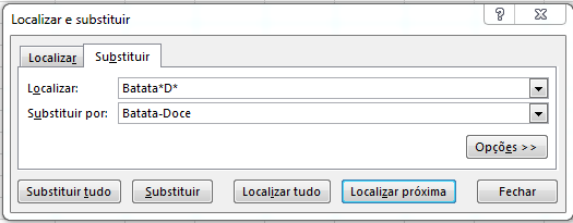 caracteres curinga no Excel - Localizar e substituir