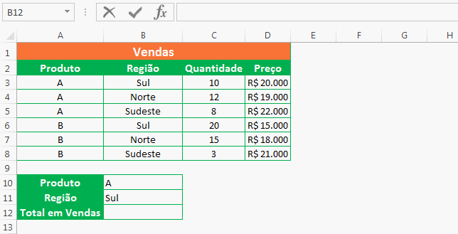 Função SOMARPRODUTO do Excel