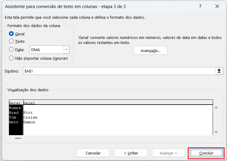 Texto em colunas no Excel Texto em colunas