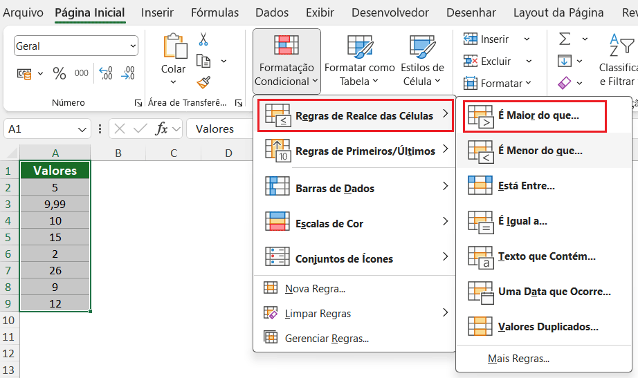 Formatação condicional no Excel, dica Formatação condicional no Excel