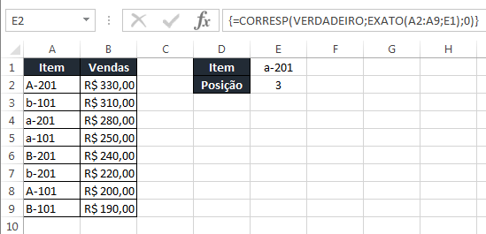 Função CORRESP no Excel - maiúscula e minúscula