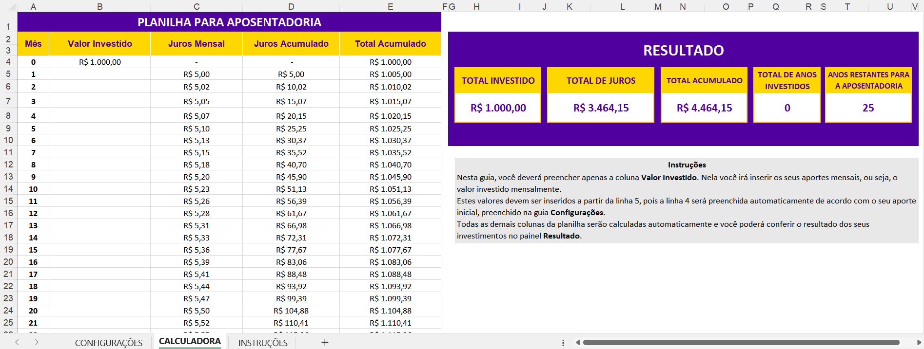 planilha de investimentos mensais