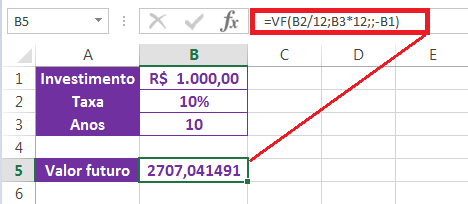 Juros Compostos no Excel com a função VF