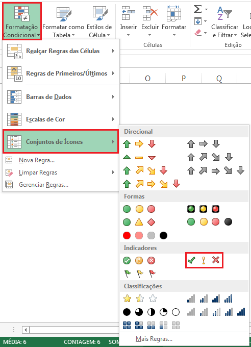 Como inserir Conjuntos de Ícones no Excel?