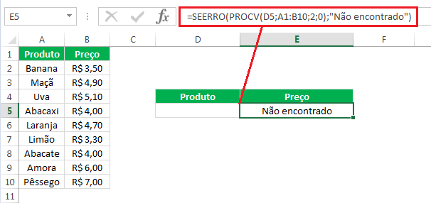 Como usar a função SEERRO com PROCV no Excel