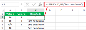 Usar função seerro com mensagem