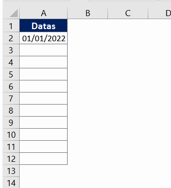 Inserir datas sequenciais em várias linhas do Excel