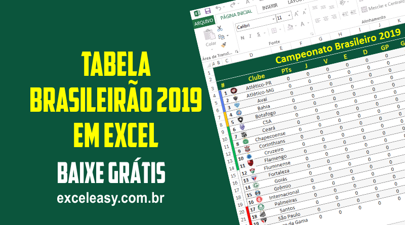 Tabela do Campeonato Brasileiro 2019 em Excel Grátis