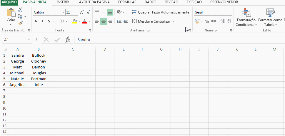 erro ao mesclar células no Excel