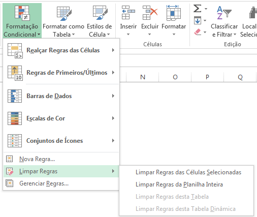 Como remover formatação condicional no Excel