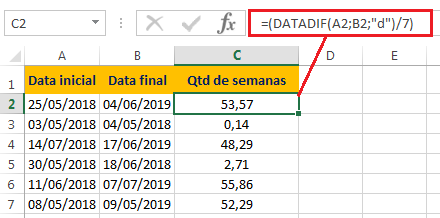 Como Calcular Diferença entre Datas em Semanas no Excel
