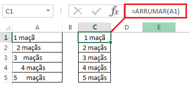 Função ARRUMAR no Excel