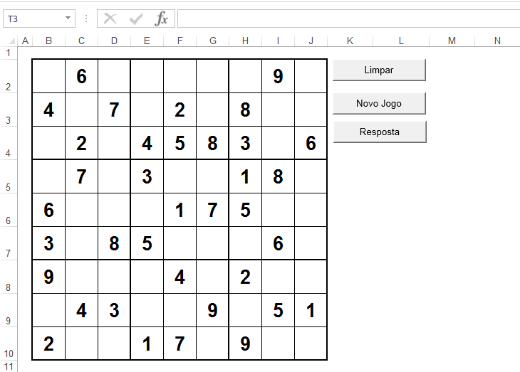 Sudoku no Excel planilha