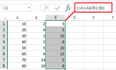 Dividir duas colunas no Excel (Fórmula de matriz)