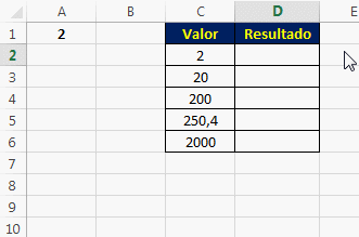 Como multiplicar uma coluna por um número no Excel