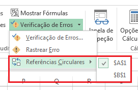 Encontrar Excel referência circular