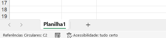 Excel mostrando na barra de status a célula envolvida na referência circular