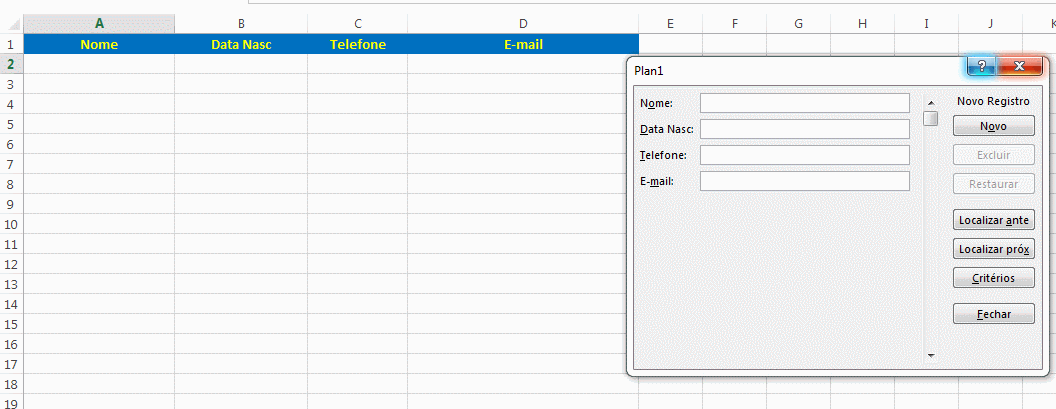 cadastrando clientes em planilha no Excel