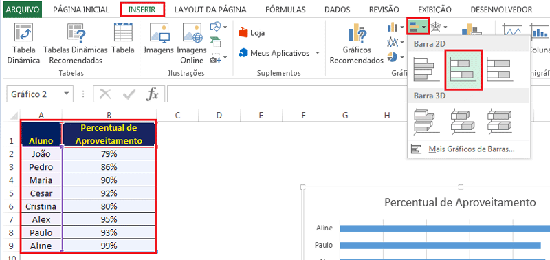 Gráfico de Barras Empilhadas no Excel