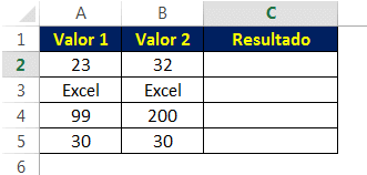 Operadores lógicos Sinal de Igual (=) para comparar dois valores