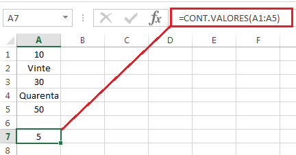Funções mais usadas no Excel - Função CONT.VALORES