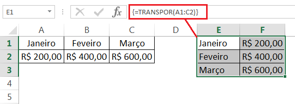 Como usar as principais funções do Excel - Função TRANSPOR