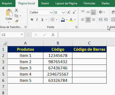 criar código de barras no Excel