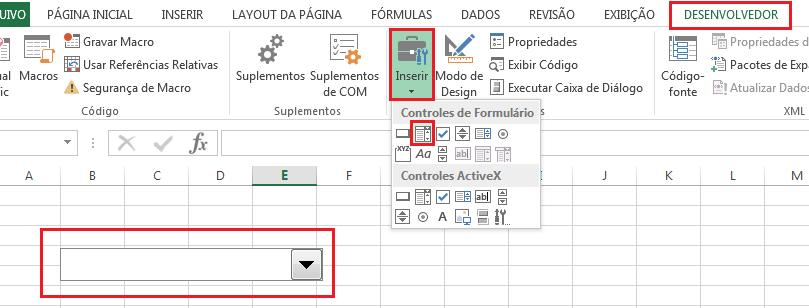 Inserindo um combobox no Excel