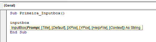 Como criar um Inputbox no Excel