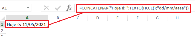 Função Texto no Excel concatenado com data