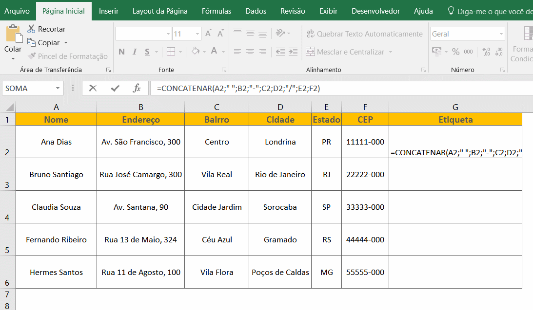 Quebra de linha no Excel com função