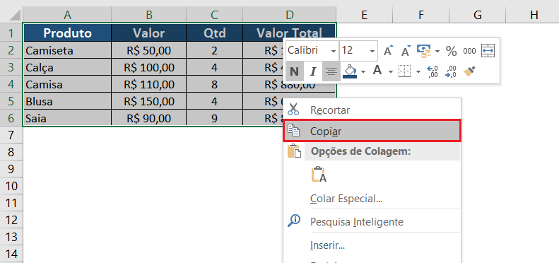 Transferir dados do Excel para arquivo Word